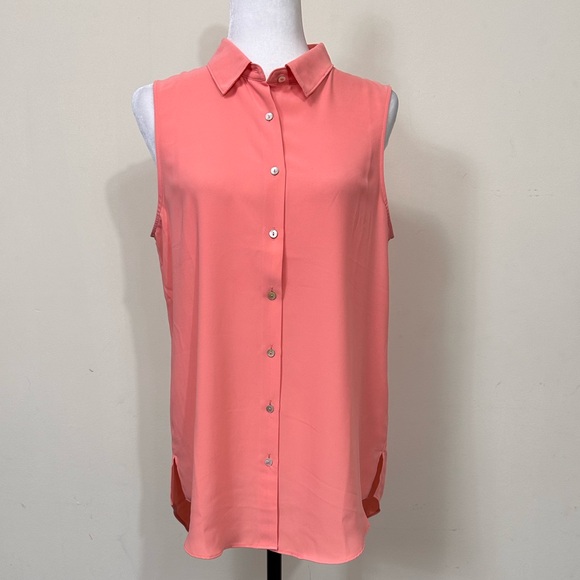 NWOT Rachel Zoe Polyester Pink Orange Loose Fit Sleeveless Button Down Shirt L - Picture 3 of 15